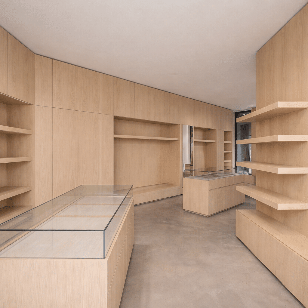 Ladeninneneinrichtung in hellem Eichenton